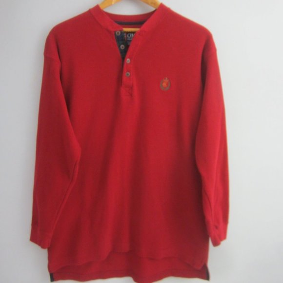 Chaps Ralph Lauren Mens L Red Henley Green Plaid Contrast LS Cotton Knit Shirt - Picture 1 of 9